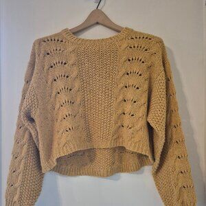 Lush Women S Cropped Multi-Knit Balloon Sleeve Yellow Sweater Boho Cottagecore